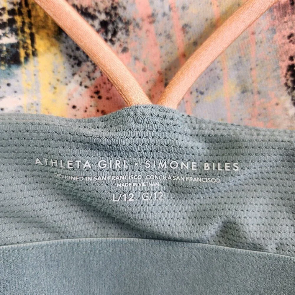 Athleta Girl Sports Bra Girls 12 Simone Biles Brushstroke Tank Because I Can - Picture 9 of 14